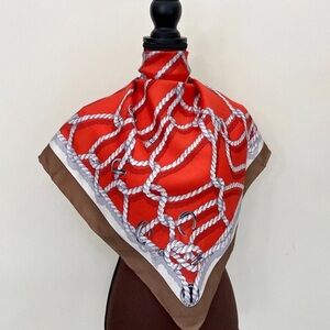 Display # 3 Unisex Gucci Scarf White Ropes Print Beige Border Orange Sil…